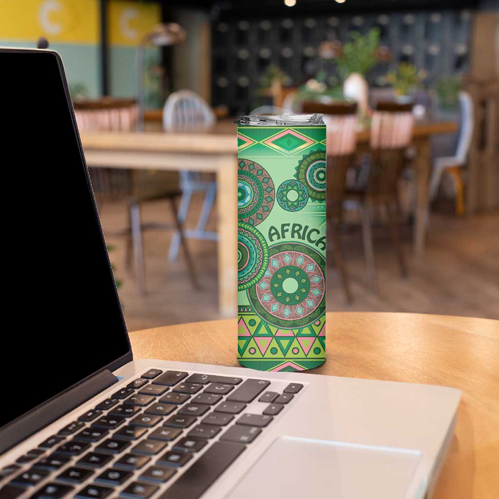 Africa Tribal Traditional Pattern Skinny Tumbler Green Motif - Wonder Print Shop