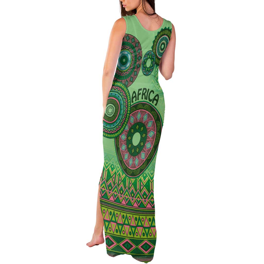 Africa Tribal Traditional Pattern Tank Maxi Dress Green Motif - Wonder Print Shop