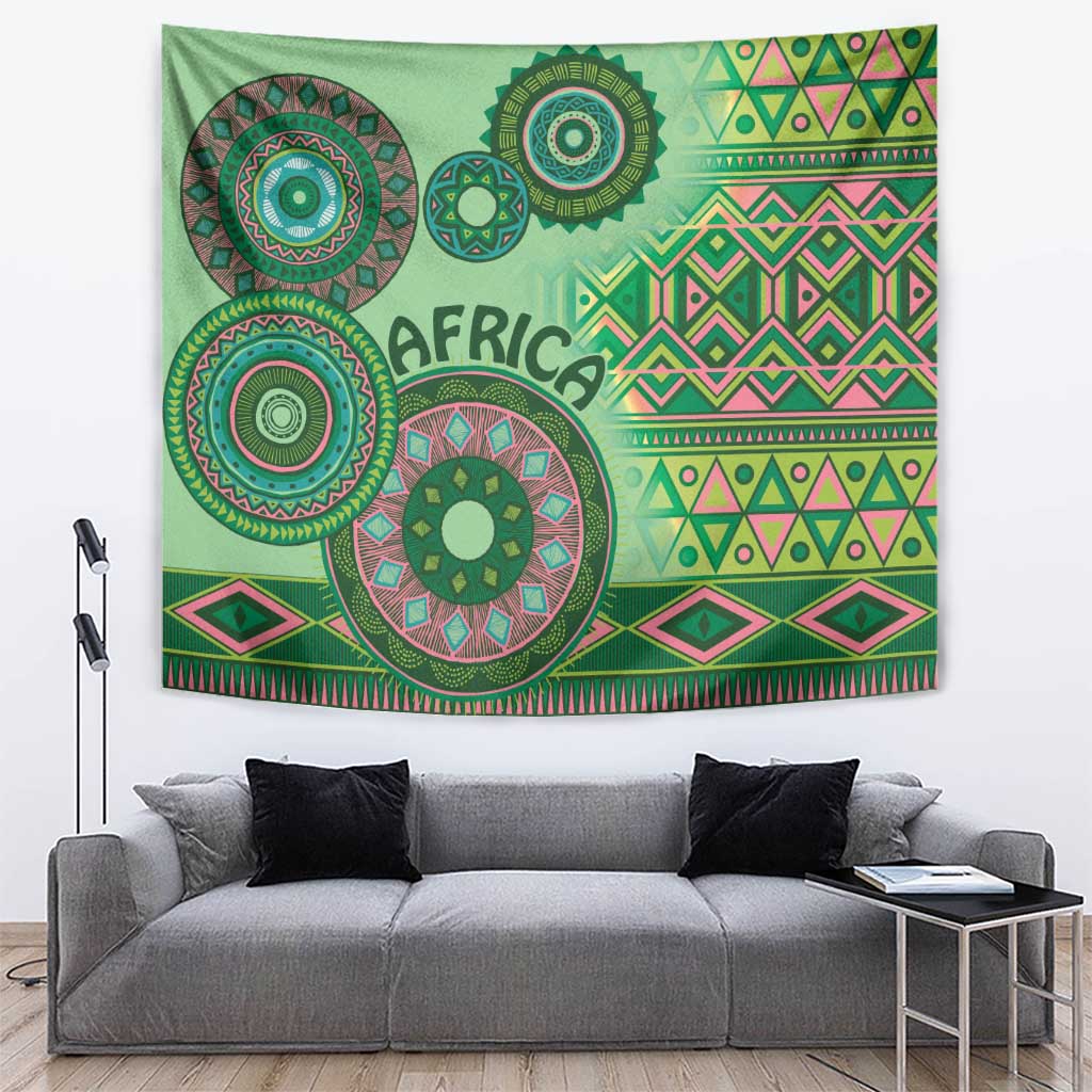 Africa Tribal Traditional Pattern Tapestry Green Motif - Wonder Print Shop