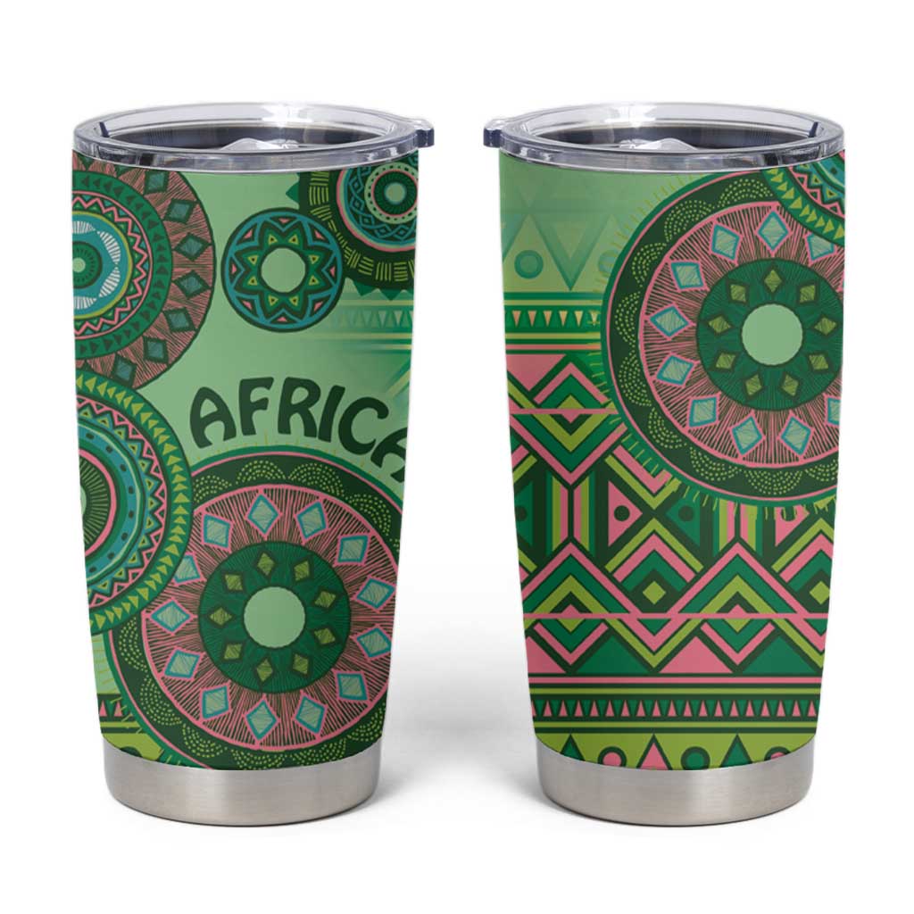 Africa Tribal Traditional Pattern Tumbler Cup Green Motif - Wonder Print Shop