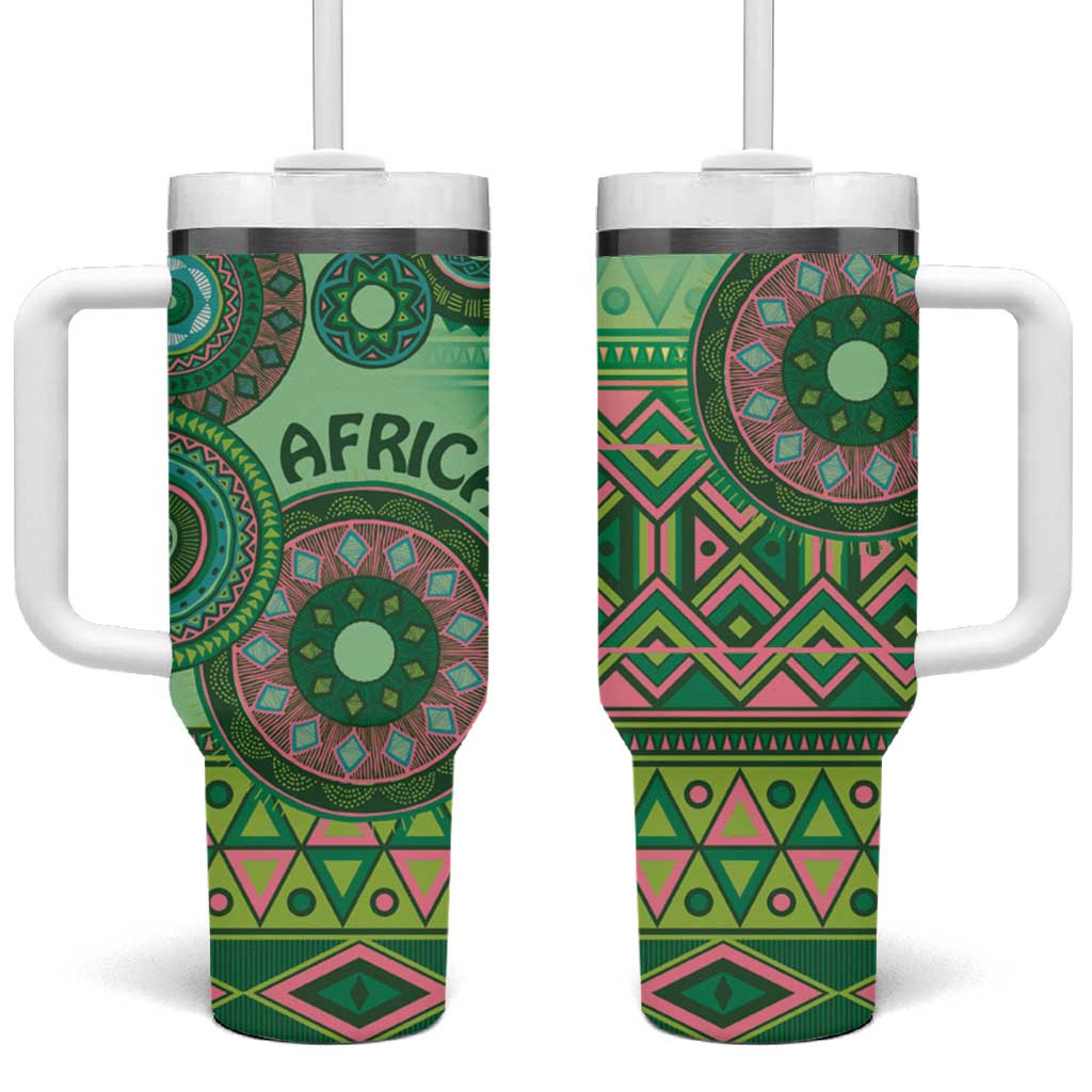 Africa Tribal Traditional Pattern Tumbler With Handle Green Motif - Wonder Print Shop