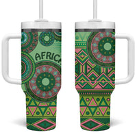 Africa Tribal Traditional Pattern Tumbler With Handle Green Motif - Wonder Print Shop