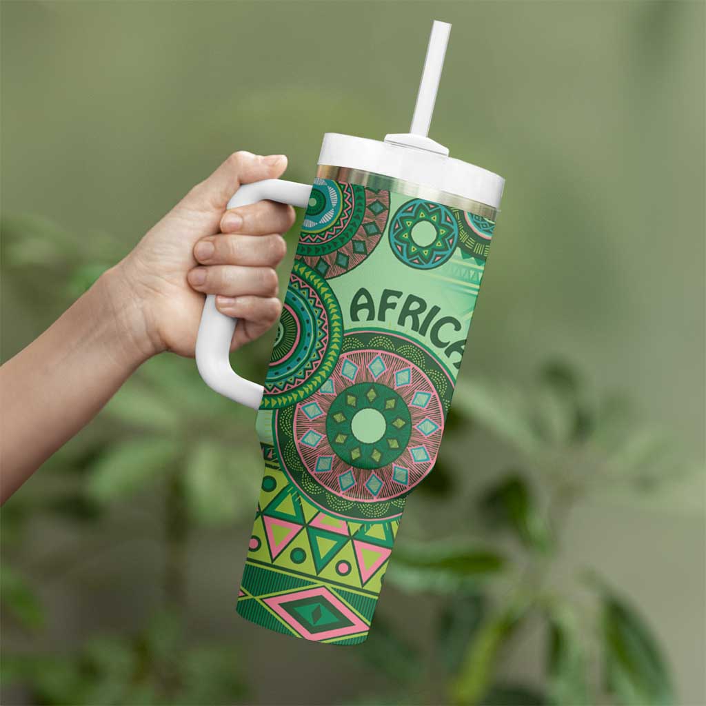 Africa Tribal Traditional Pattern Tumbler With Handle Green Motif - Wonder Print Shop