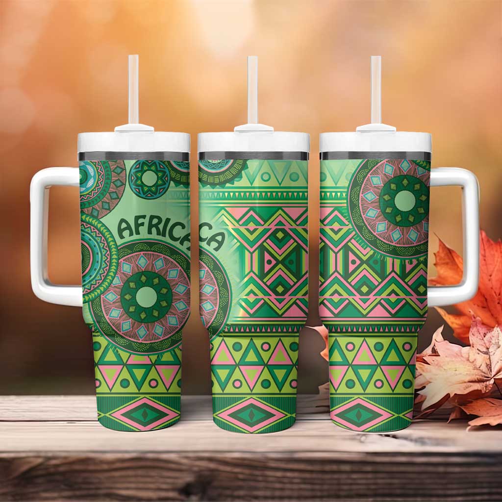 Africa Tribal Traditional Pattern Tumbler With Handle Green Motif - Wonder Print Shop