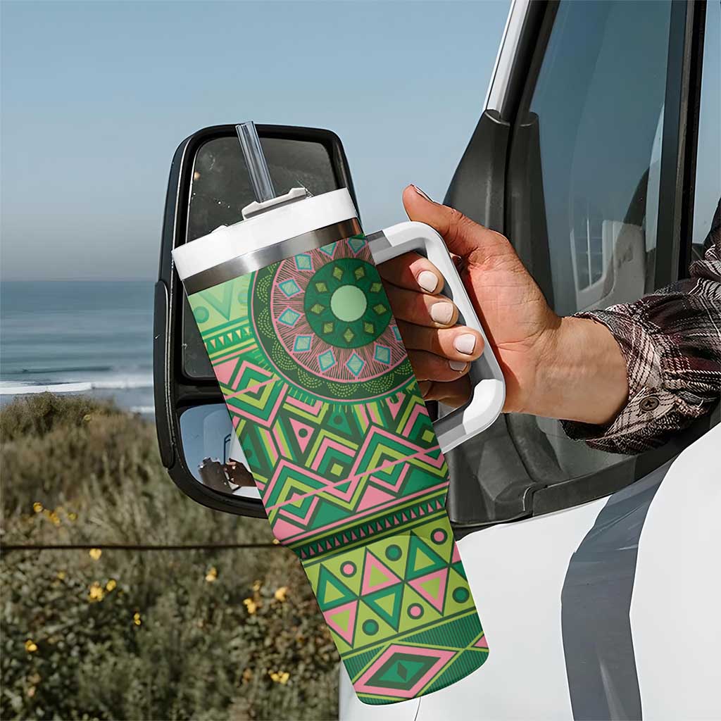 Africa Tribal Traditional Pattern Tumbler With Handle Green Motif - Wonder Print Shop