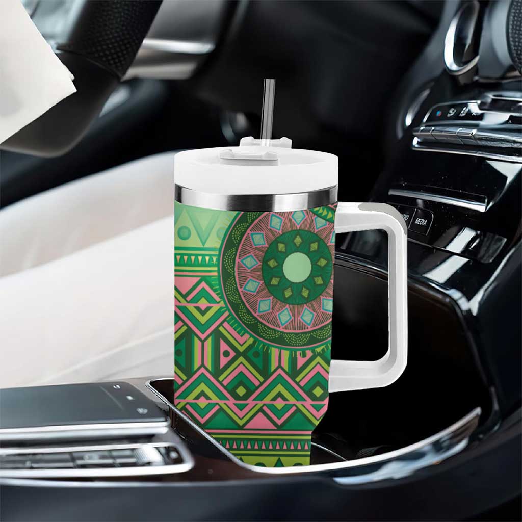 Africa Tribal Traditional Pattern Tumbler With Handle Green Motif - Wonder Print Shop