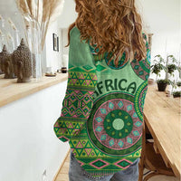 Africa Tribal Traditional Pattern Women Casual Shirt Green Motif - Wonder Print Shop