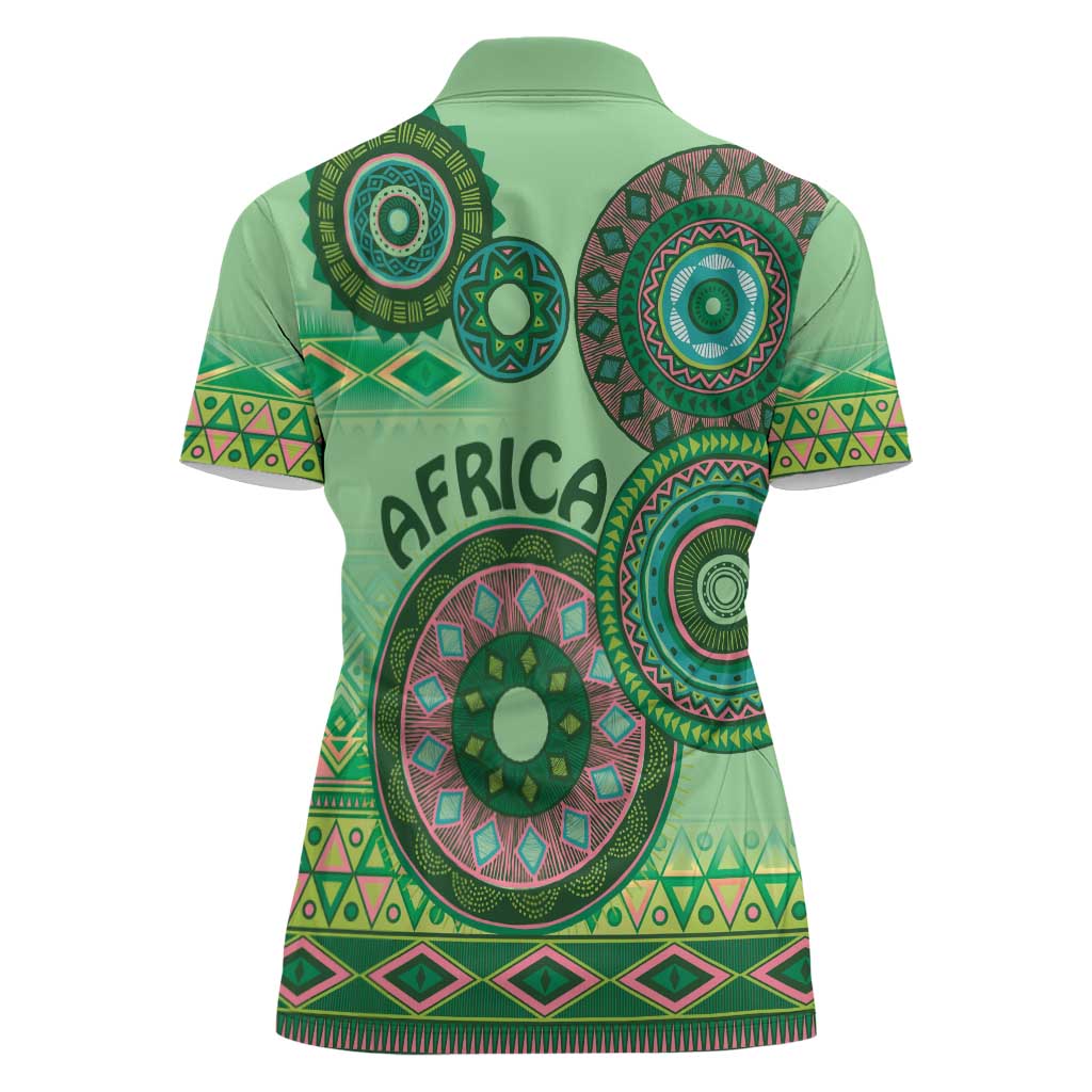 Africa Tribal Traditional Pattern Women Polo Shirt Green Motif - Wonder Print Shop