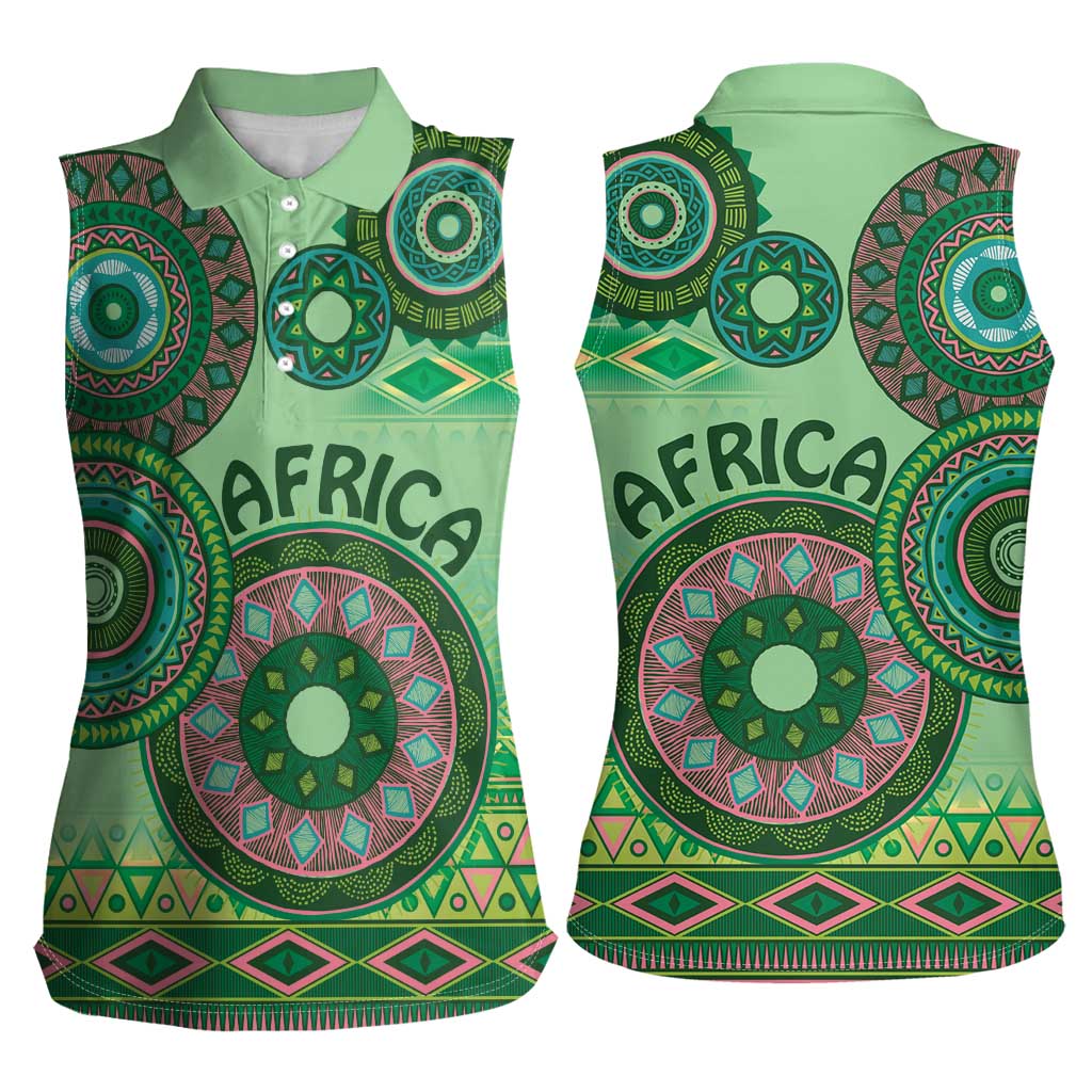 Africa Tribal Traditional Pattern Women Sleeveless Polo Shirt Green Motif - Wonder Print Shop