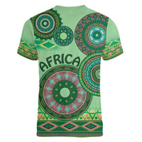 Africa Tribal Traditional Pattern Women V-Neck T-Shirt Green Motif - Wonder Print Shop
