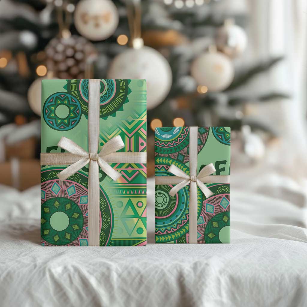 Africa Tribal Traditional Pattern Wrapping Paper Green Motif - Wonder Print Shop