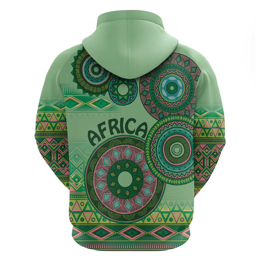 Africa Tribal Traditional Pattern Zip Hoodie Green Motif - Wonder Print Shop