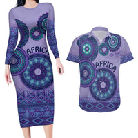 Africa Tribal Traditional Pattern Couples Matching Long Sleeve Bodycon Dress and Hawaiian Shirt Purple Motif LT9 - Wonder Print Shop