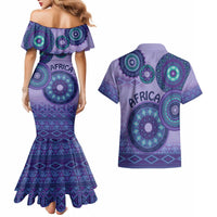 Africa Tribal Traditional Pattern Couples Matching Mermaid Dress and Hawaiian Shirt Purple Motif LT9 - Wonder Print Shop