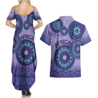 Africa Tribal Traditional Pattern Couples Matching Summer Maxi Dress and Hawaiian Shirt Purple Motif LT9 - Wonder Print Shop