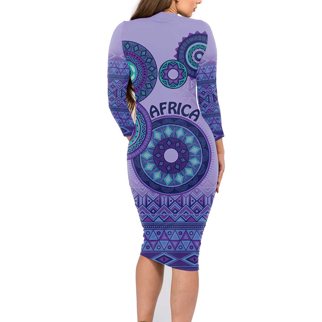 Africa Tribal Traditional Pattern Family Matching Long Sleeve Bodycon Dress and Hawaiian Shirt Purple Motif LT9 - Wonder Print Shop