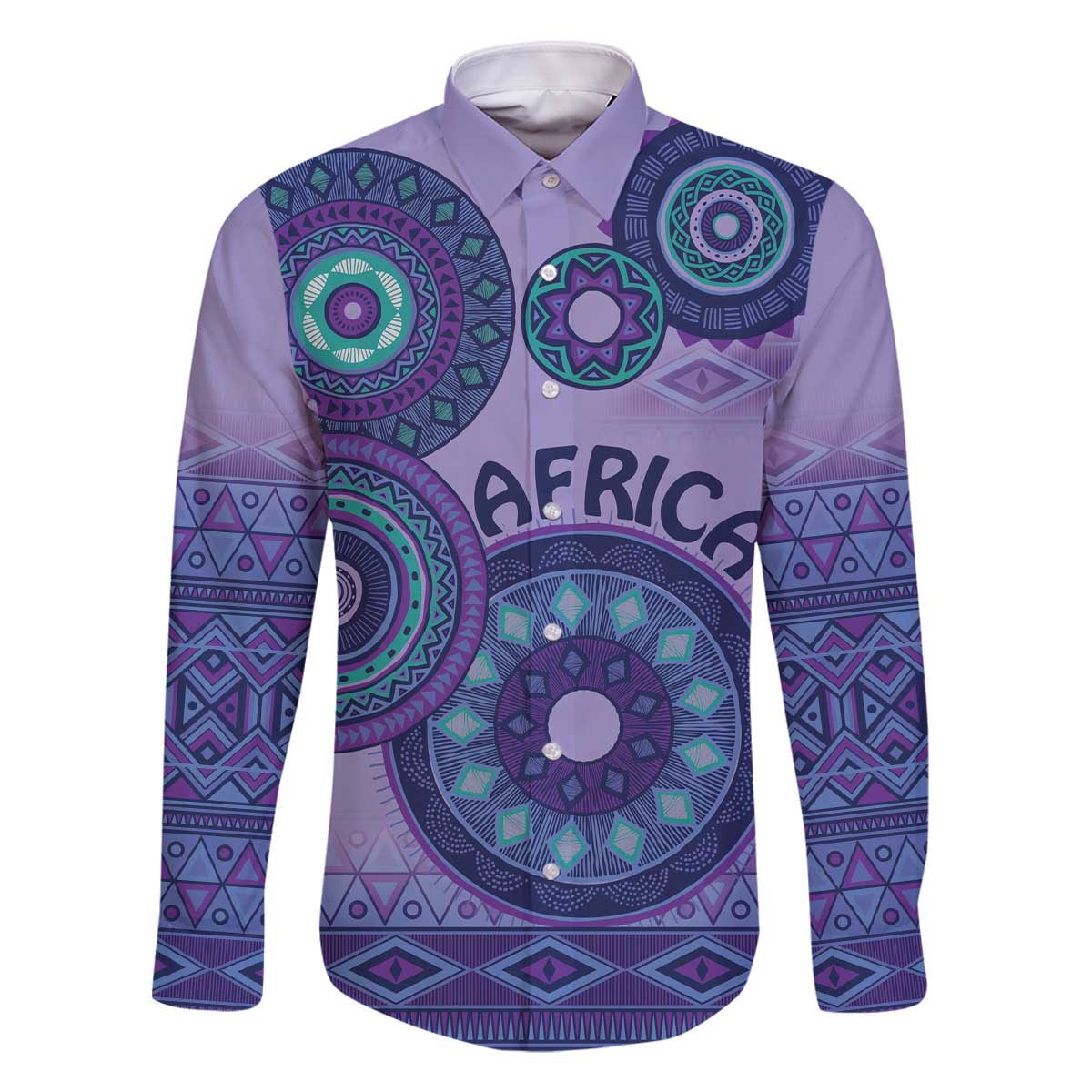Africa Tribal Traditional Pattern Family Matching Off The Shoulder Long Sleeve Dress and Hawaiian Shirt Purple Motif - Wonder Print Shop