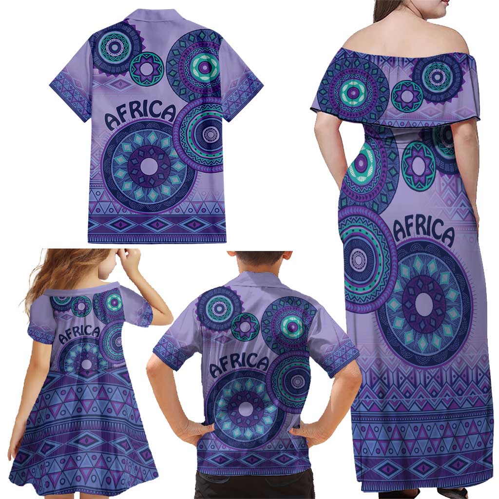 Africa Tribal Traditional Pattern Family Matching Off Shoulder Maxi Dress and Hawaiian Shirt Purple Motif LT9 - Wonder Print Shop
