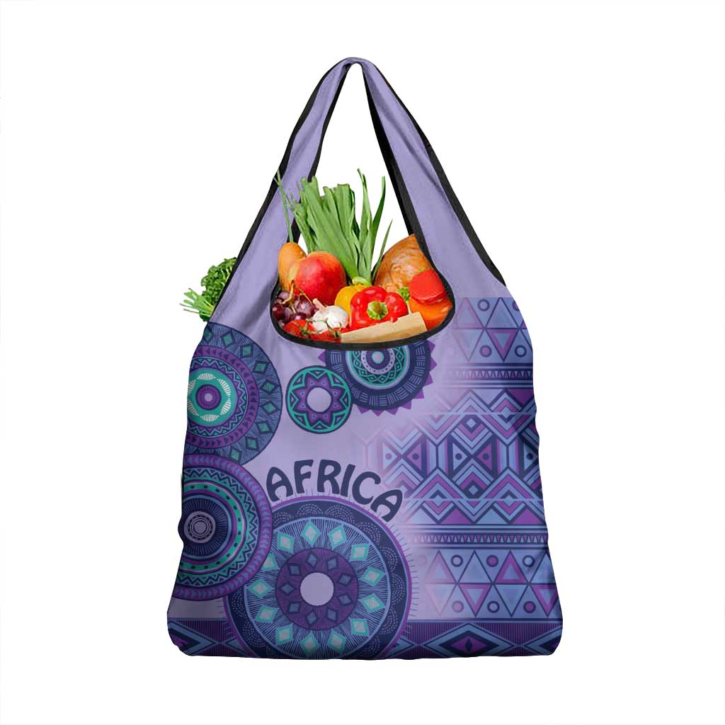 Africa Tribal Traditional Pattern Grocery Bag Purple Motif