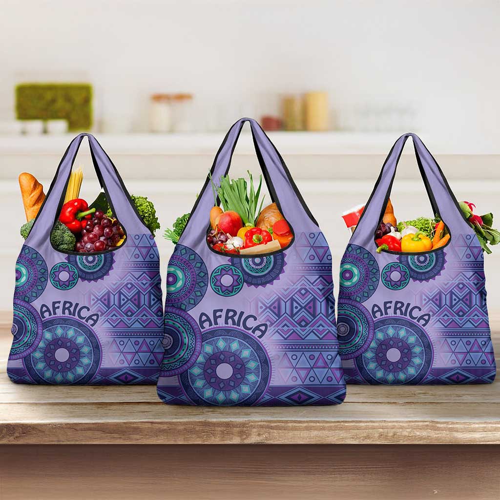 Africa Tribal Traditional Pattern Grocery Bag Purple Motif