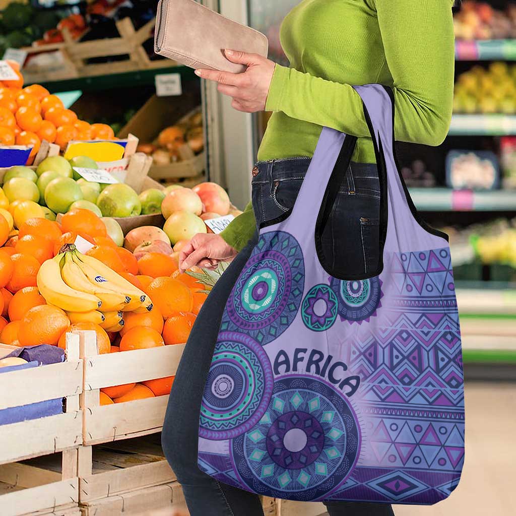 Africa Tribal Traditional Pattern Grocery Bag Purple Motif