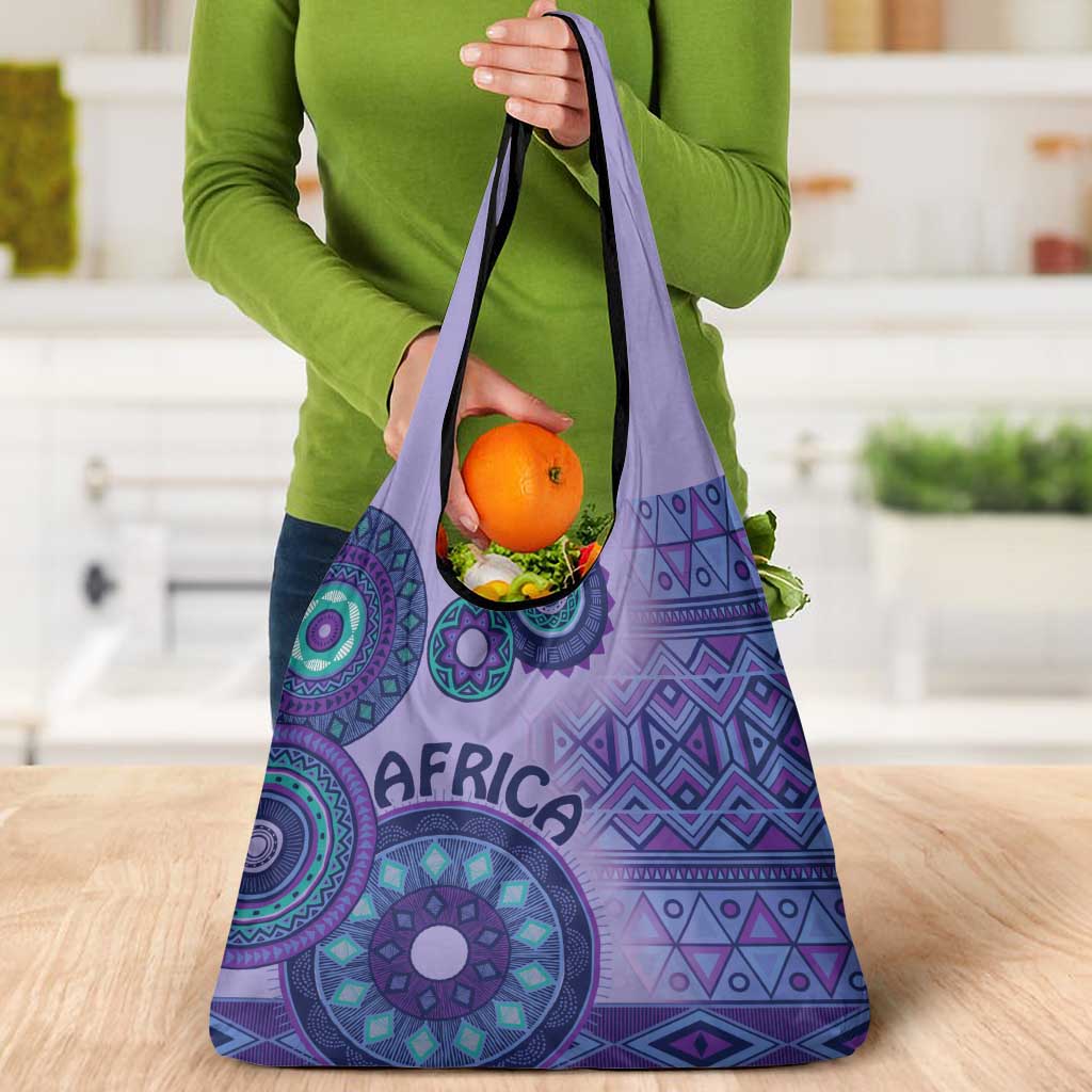 Africa Tribal Traditional Pattern Grocery Bag Purple Motif
