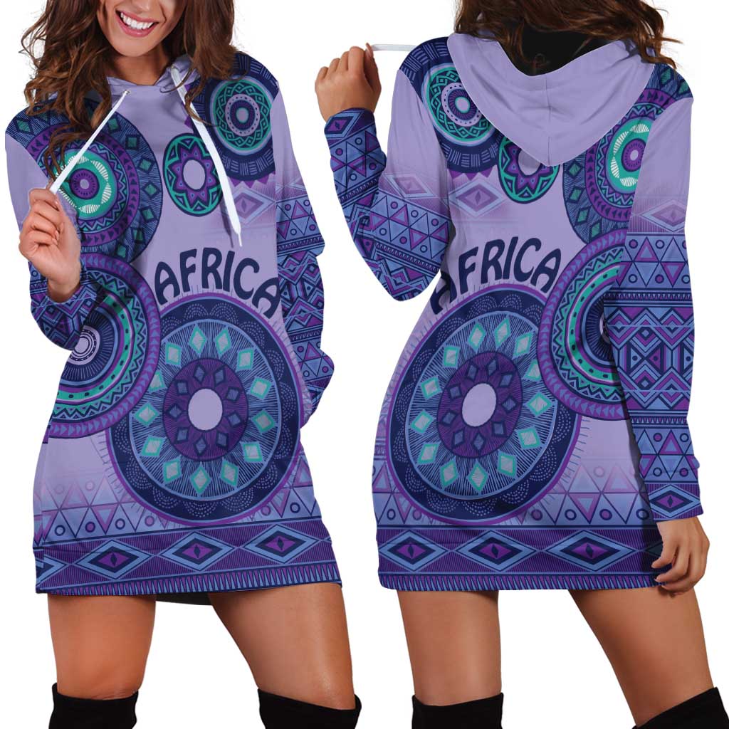 Africa Tribal Traditional Pattern Hoodie Dress Purple Motif - Wonder Print Shop