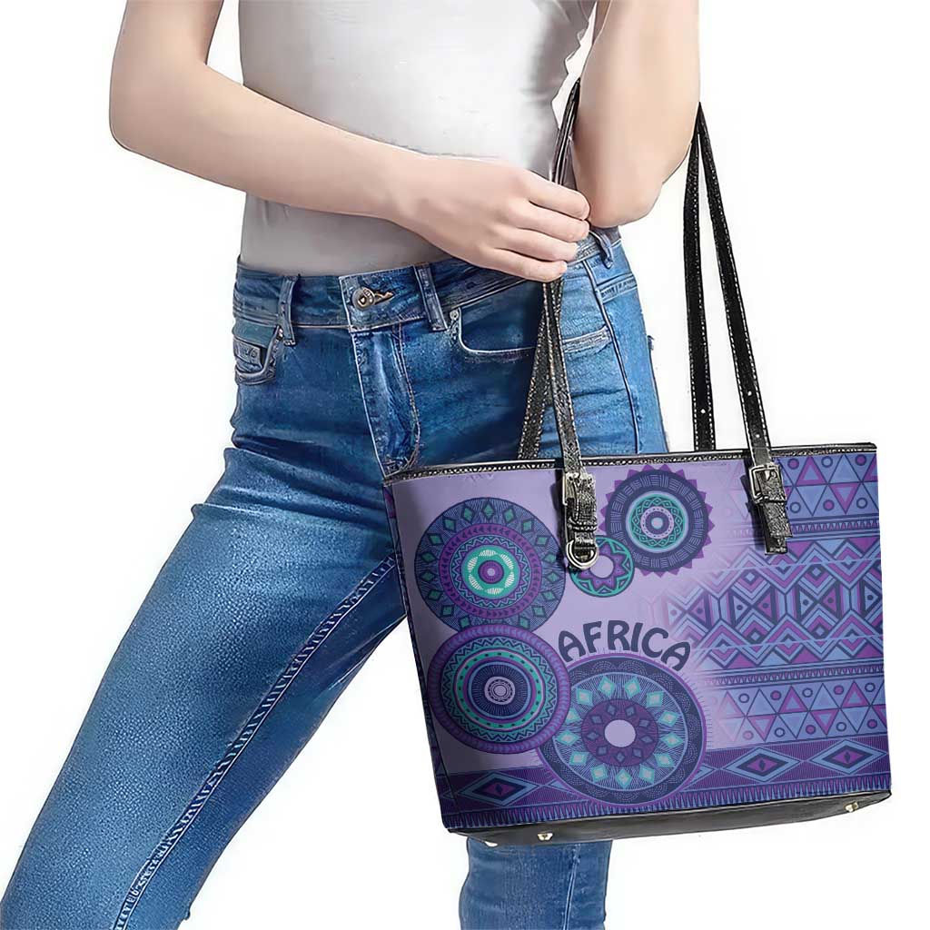 Africa Tribal Traditional Pattern Leather Tote Bag Purple Motif - Wonder Print Shop