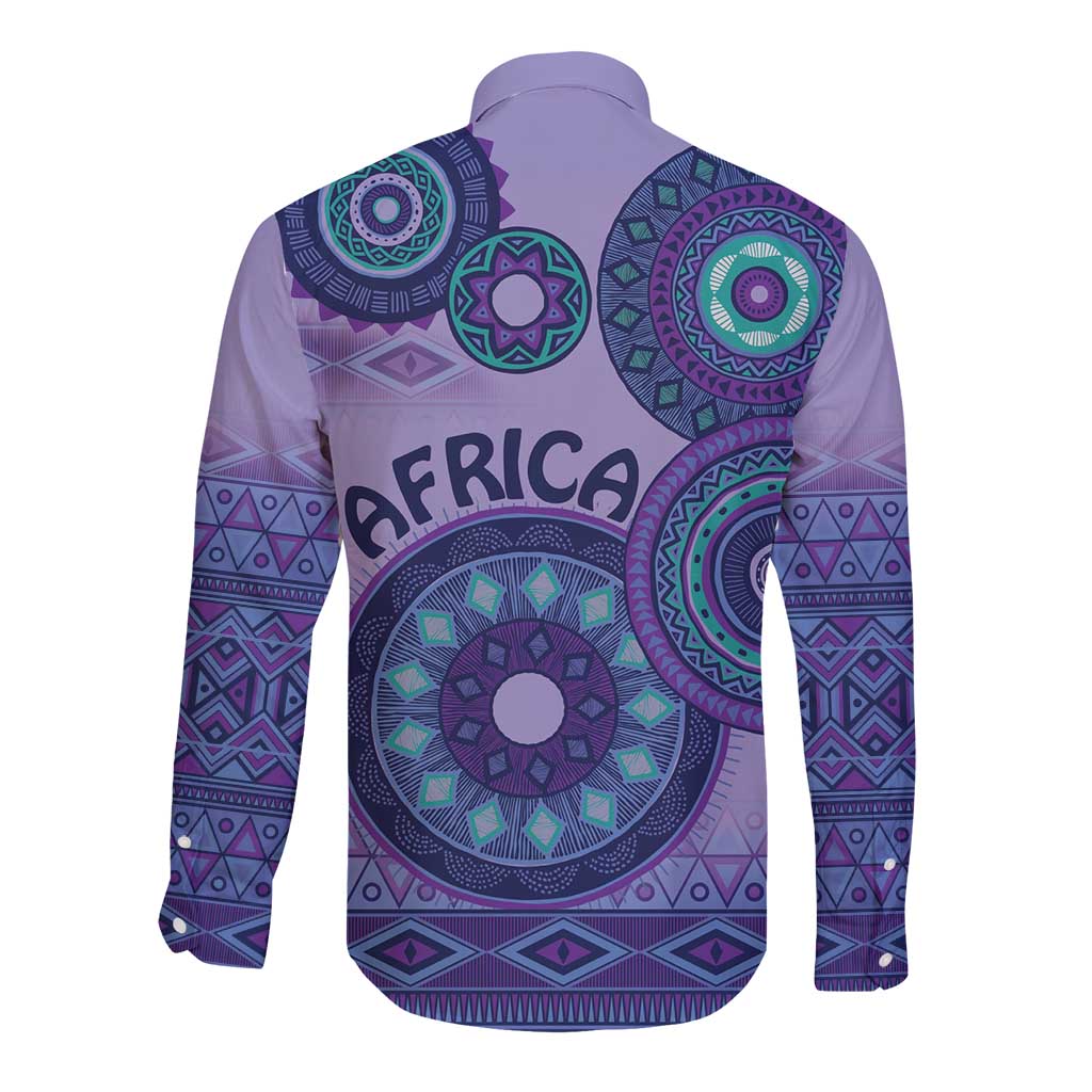 Africa Tribal Traditional Pattern Long Sleeve Button Shirt Purple Motif - Wonder Print Shop