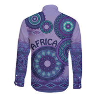 Africa Tribal Traditional Pattern Long Sleeve Button Shirt Purple Motif - Wonder Print Shop
