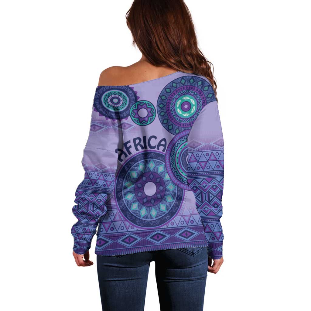 Africa Tribal Traditional Pattern Off Shoulder Sweater Purple Motif - Wonder Print Shop