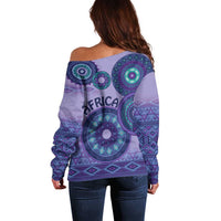 Africa Tribal Traditional Pattern Off Shoulder Sweater Purple Motif - Wonder Print Shop