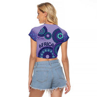 Africa Tribal Traditional Pattern Raglan Cropped T Shirt Purple Motif - Wonder Print Shop