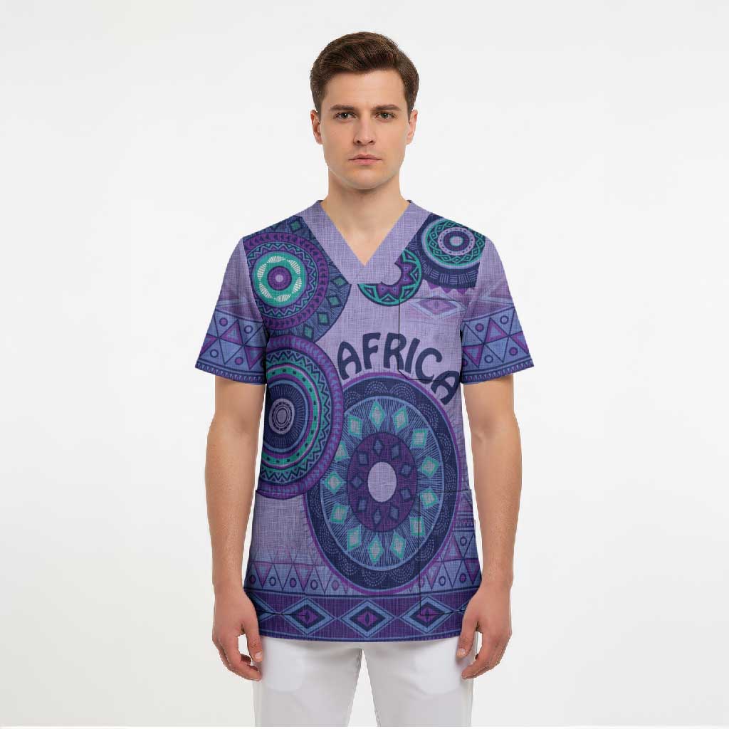 Africa Tribal Traditional Pattern Scrub Top Purple Motif
