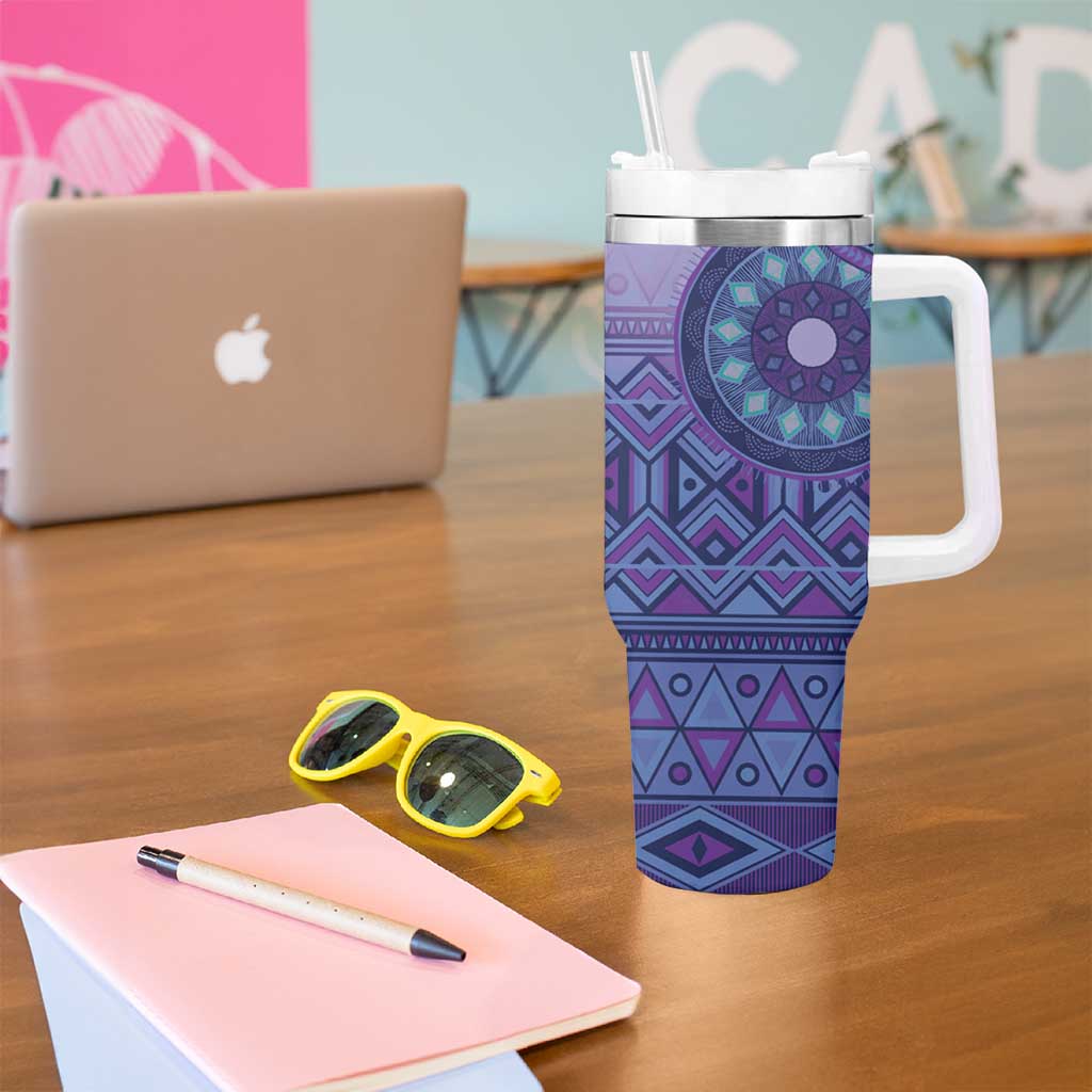 Africa Tribal Traditional Pattern Tumbler With Handle Purple Motif - Wonder Print Shop