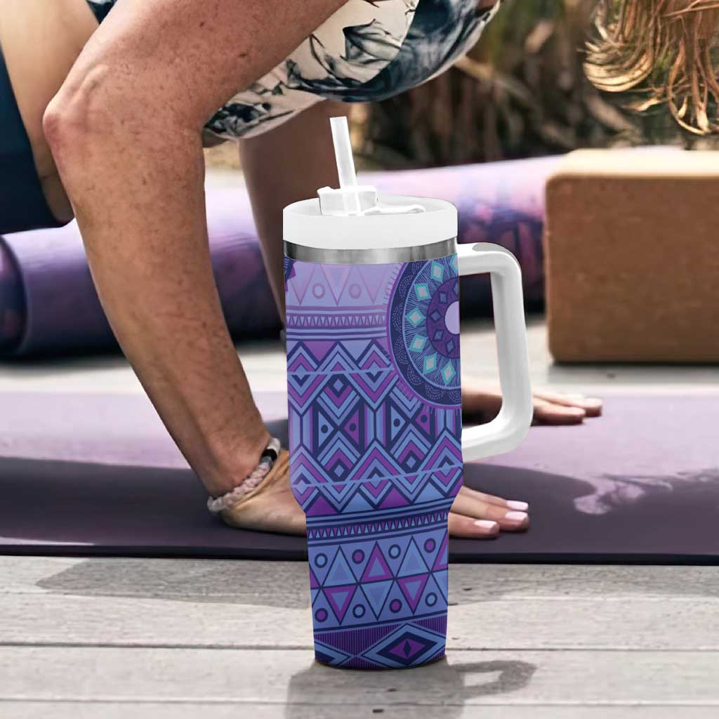 Africa Tribal Traditional Pattern Tumbler With Handle Purple Motif - Wonder Print Shop