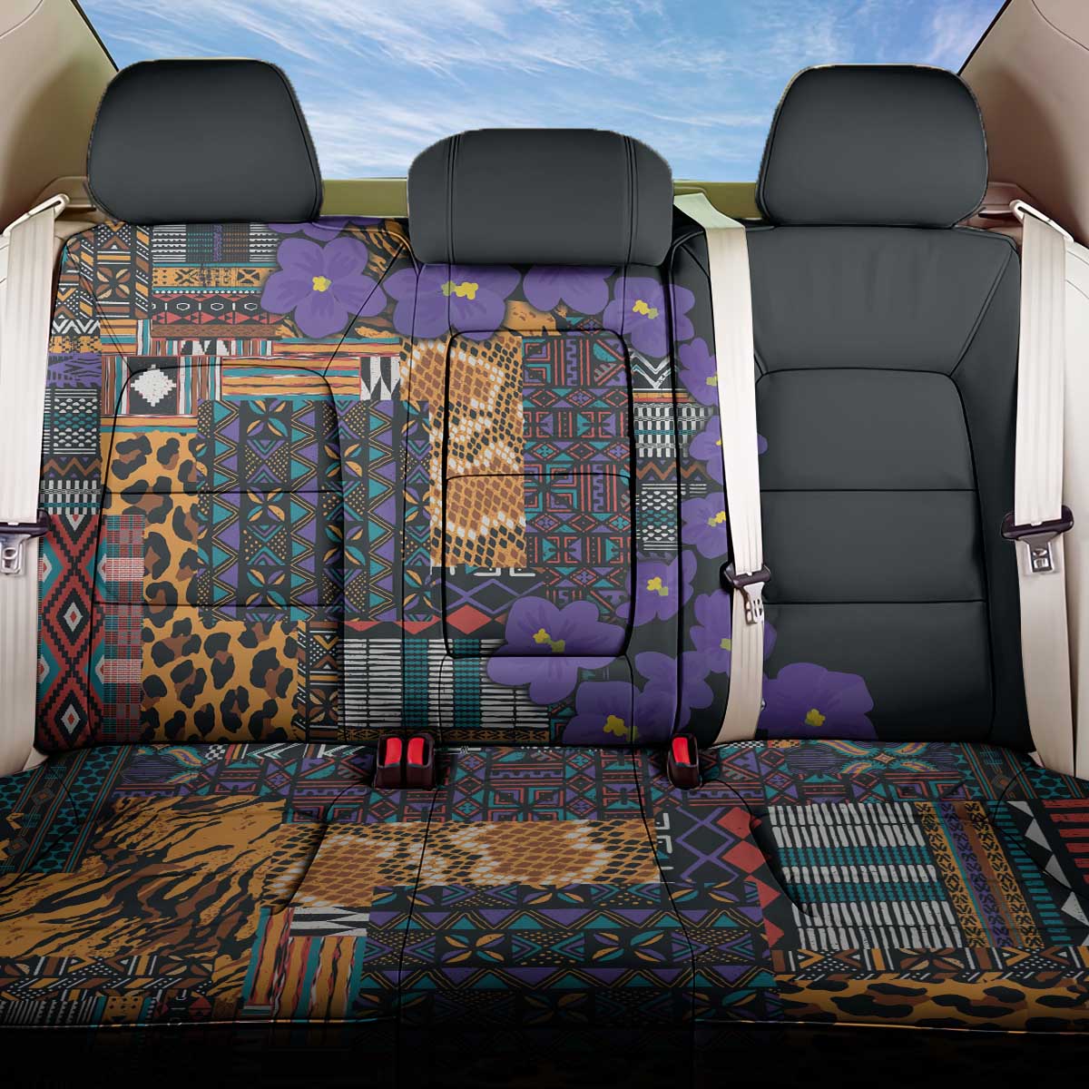 Africa Violets Flowers Back Car Seat Cover Mix Native Tribal Pattern LT9 - Wonder Print Shop