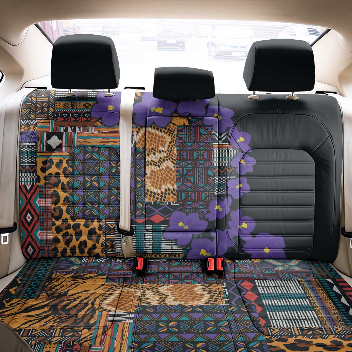 Africa Violets Flowers Back Car Seat Cover Mix Native Tribal Pattern LT9 - Wonder Print Shop