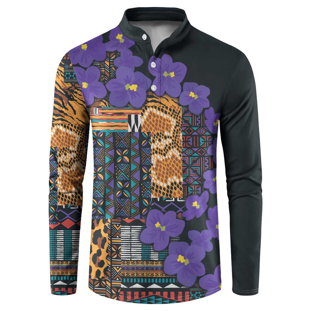 Africa Violets Flowers Button Sweatshirt Mix Native Tribal Pattern LT9 - Wonder Print Shop