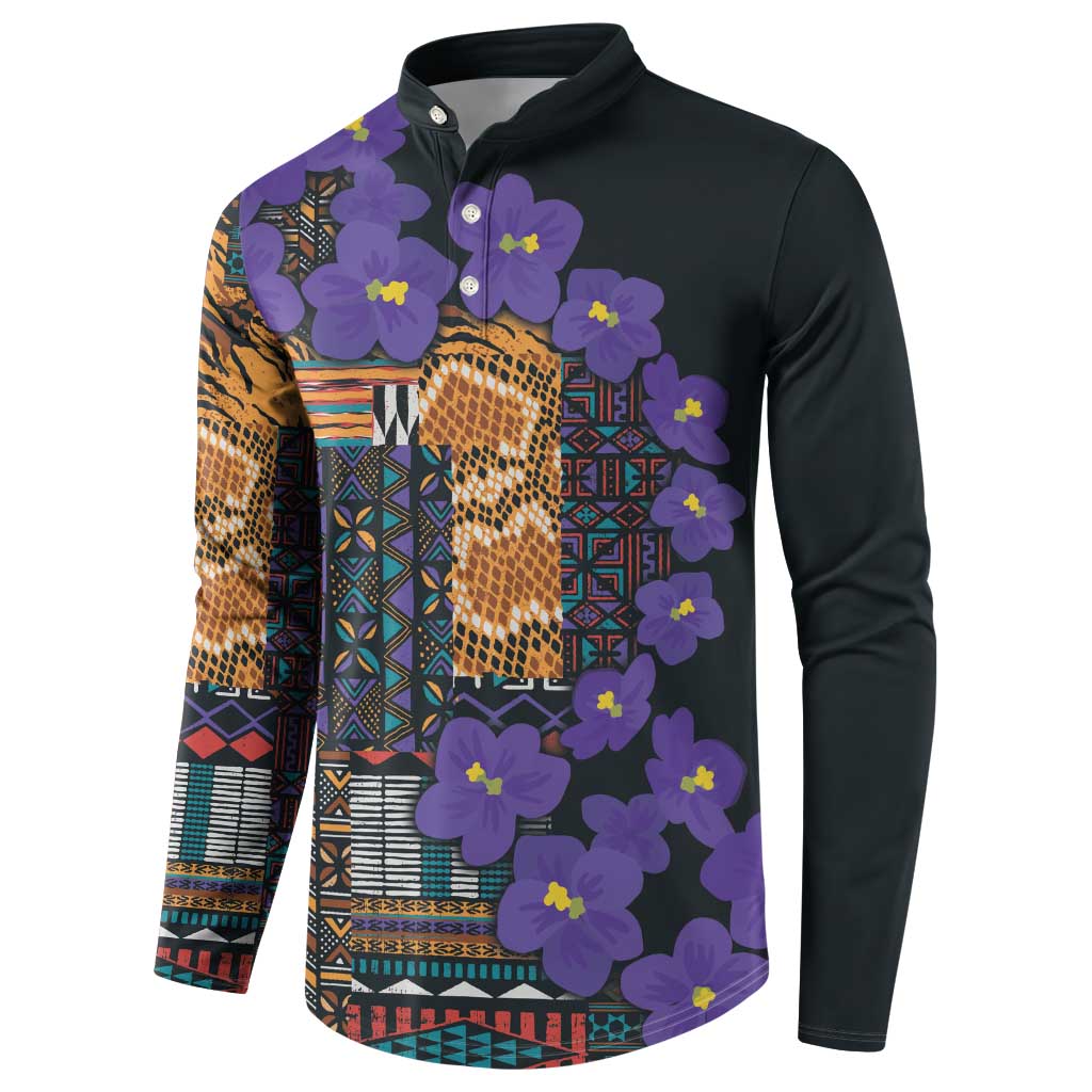 Africa Violets Flowers Button Sweatshirt Mix Native Tribal Pattern LT9 - Wonder Print Shop