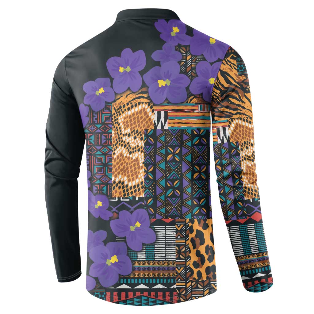 Africa Violets Flowers Button Sweatshirt Mix Native Tribal Pattern LT9 - Wonder Print Shop