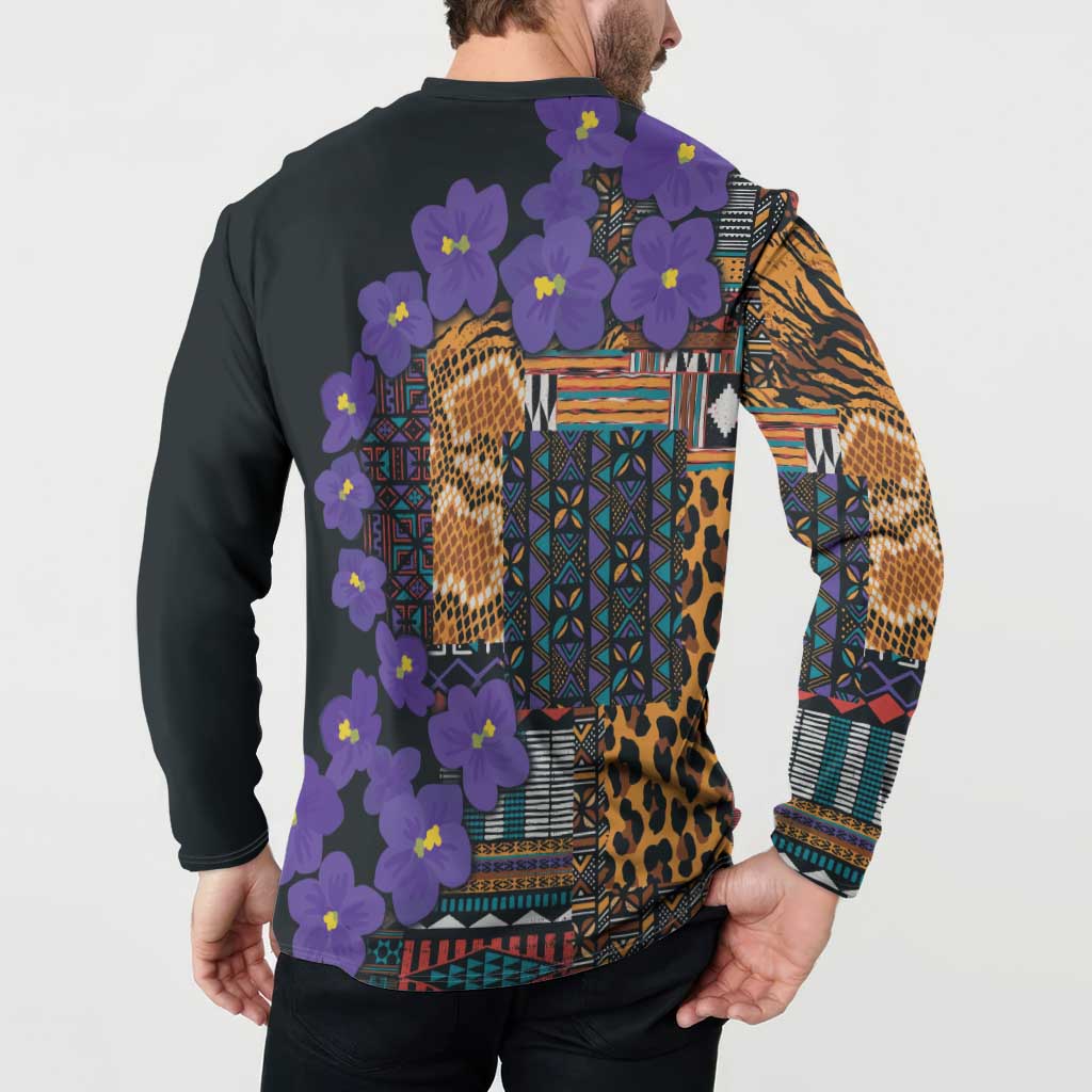 Africa Violets Flowers Button Sweatshirt Mix Native Tribal Pattern LT9 - Wonder Print Shop