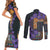 Africa Violets Flowers Couples Matching Short Sleeve Bodycon Dress and Long Sleeve Button Shirt Mix Native Tribal Pattern LT9 - Wonder Print Shop