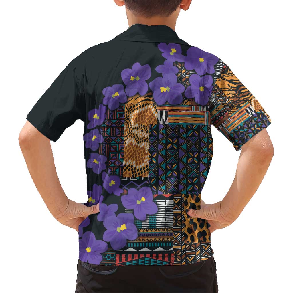 Africa Violets Flowers Family Matching Long Sleeve Bodycon Dress and Hawaiian Shirt Mix Native Tribal Pattern LT9 - Wonder Print Shop