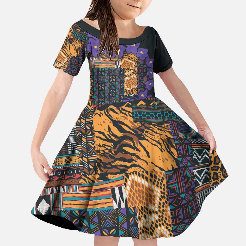 Africa Violets Flowers Family Matching Long Sleeve Bodycon Dress and Hawaiian Shirt Mix Native Tribal Pattern LT9 - Wonder Print Shop