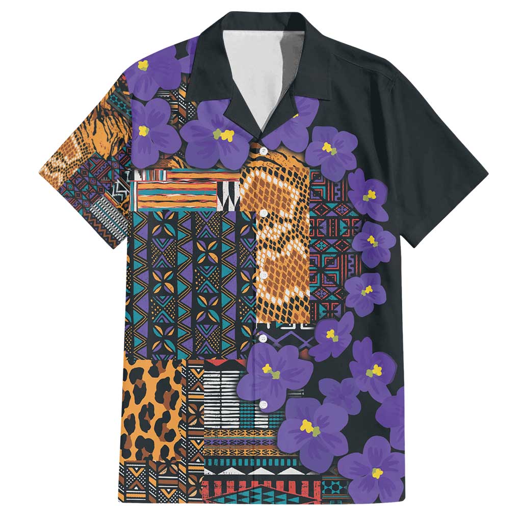 Africa Violets Flowers Family Matching Long Sleeve Bodycon Dress and Hawaiian Shirt Mix Native Tribal Pattern LT9 - Wonder Print Shop