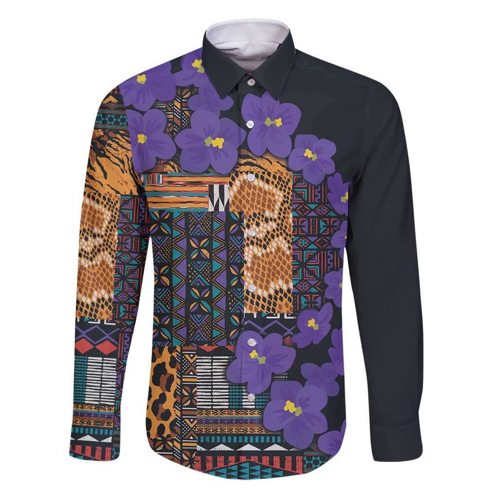 Africa Violets Flowers Family Matching Long Sleeve Bodycon Dress and Hawaiian Shirt Mix Native Tribal Pattern LT9 - Wonder Print Shop