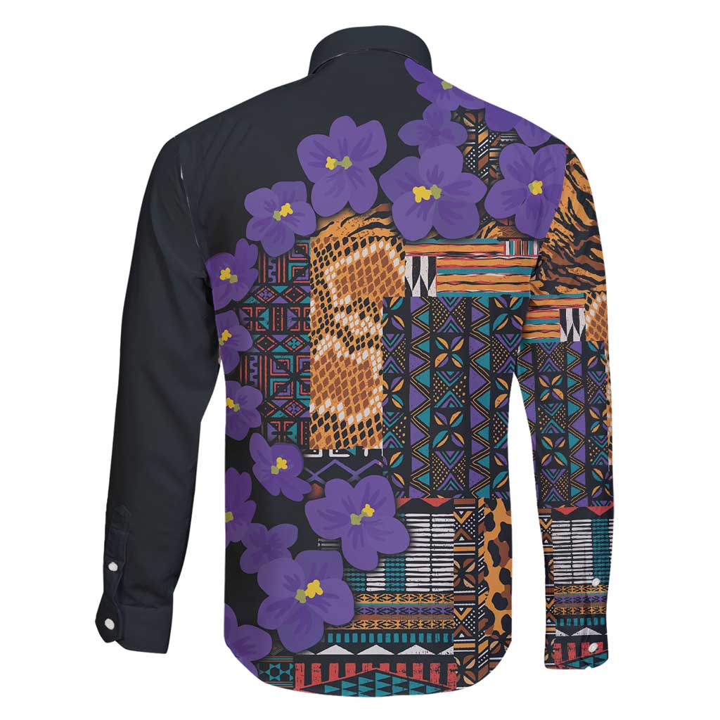 Africa Violets Flowers Family Matching Long Sleeve Bodycon Dress and Hawaiian Shirt Mix Native Tribal Pattern LT9 - Wonder Print Shop