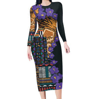 Africa Violets Flowers Family Matching Long Sleeve Bodycon Dress and Hawaiian Shirt Mix Native Tribal Pattern LT9 - Wonder Print Shop