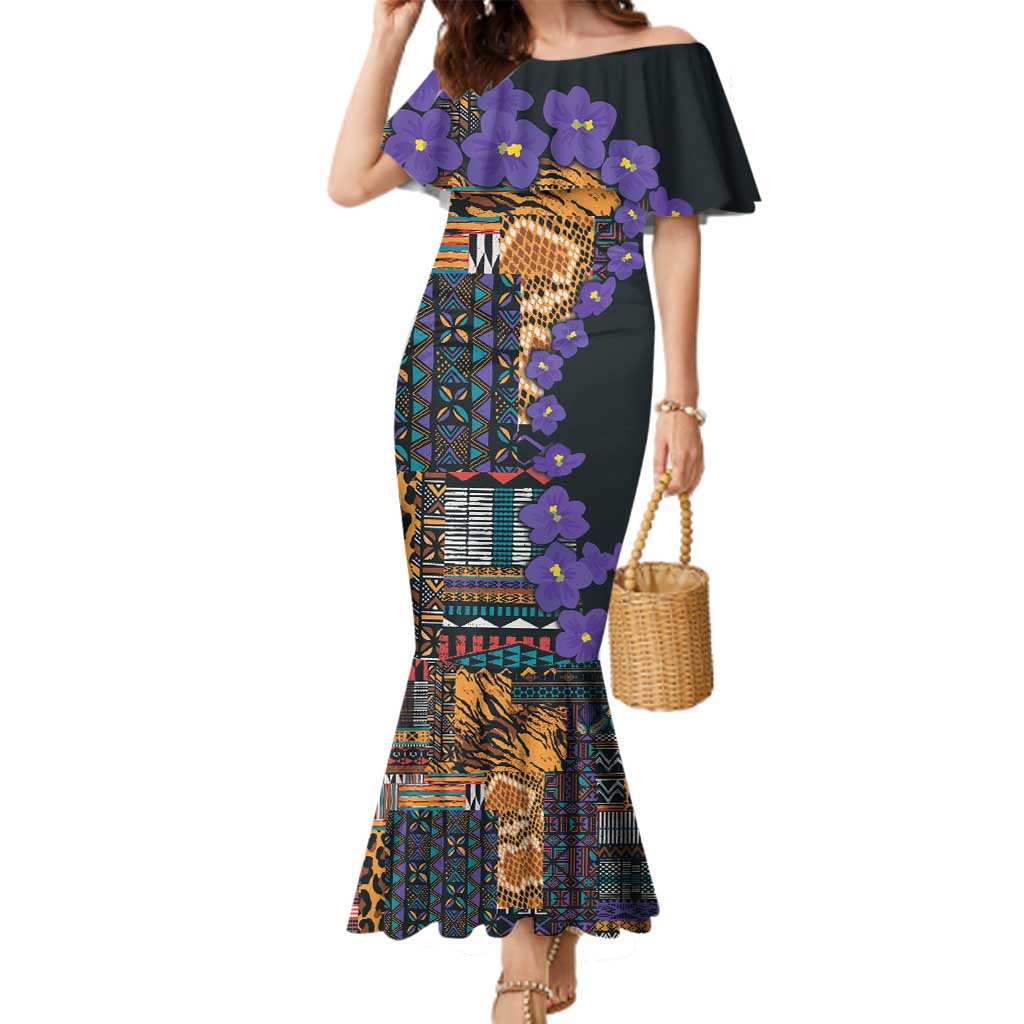 Africa Violets Flowers Family Matching Mermaid Dress and Hawaiian Shirt Mix Native Tribal Pattern LT9 - Wonder Print Shop